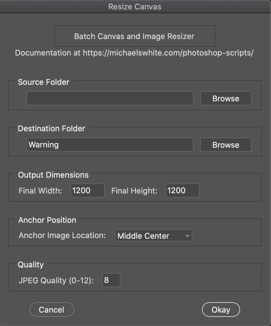 Visual of the Resize Canvas user interface