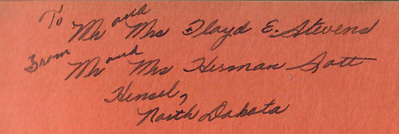 To Mr. and Mrs. Floyd E. Stevens. From Mr. and Mrs. Herman Sott.