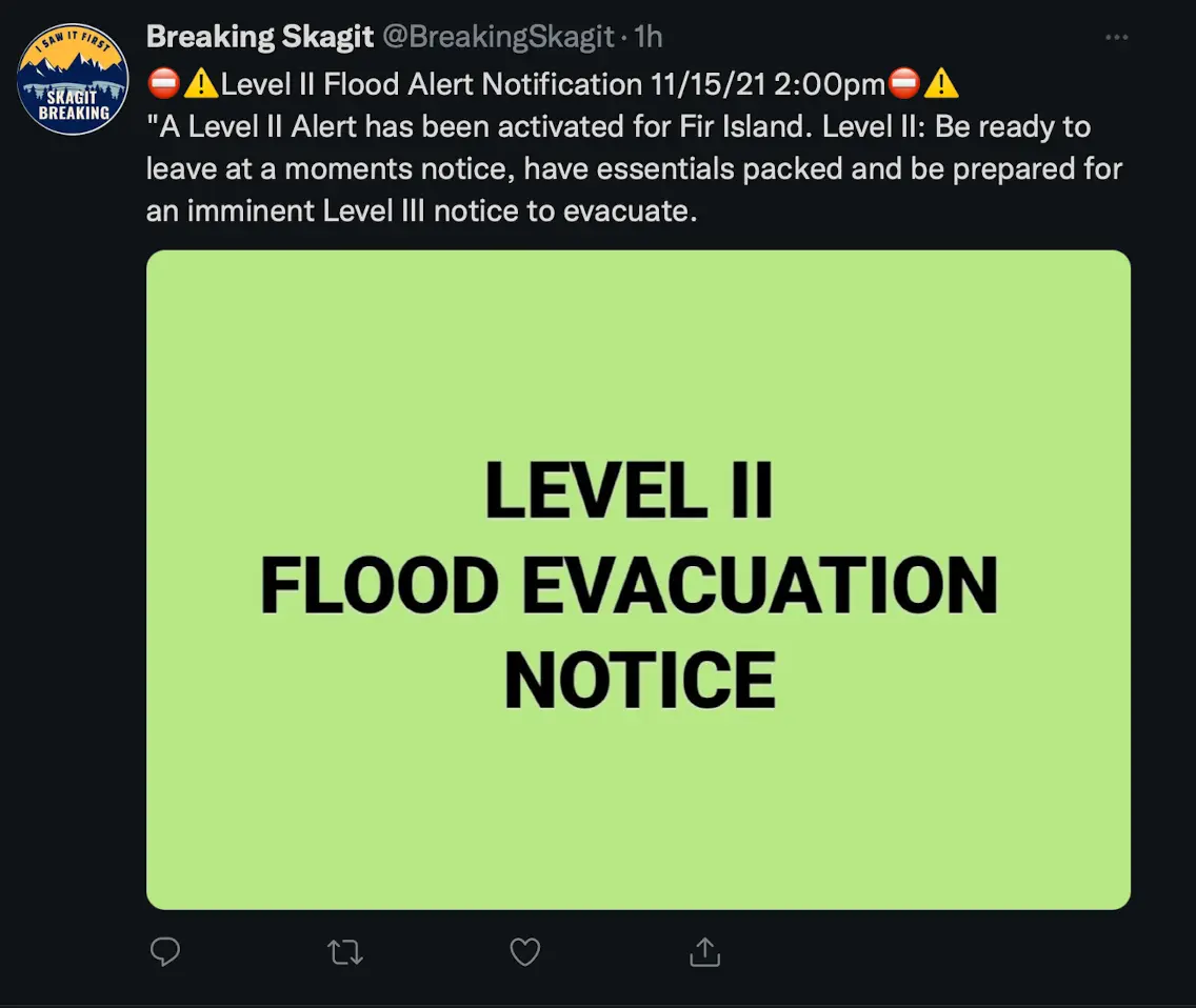 Fir Island Level II Flood Evacuation Notice