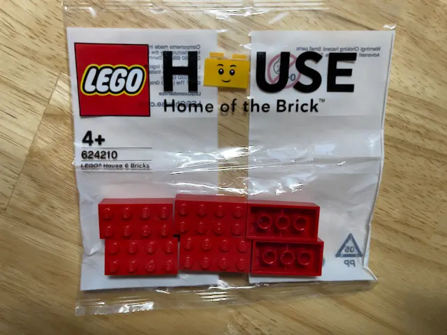 Package of six lego bricks