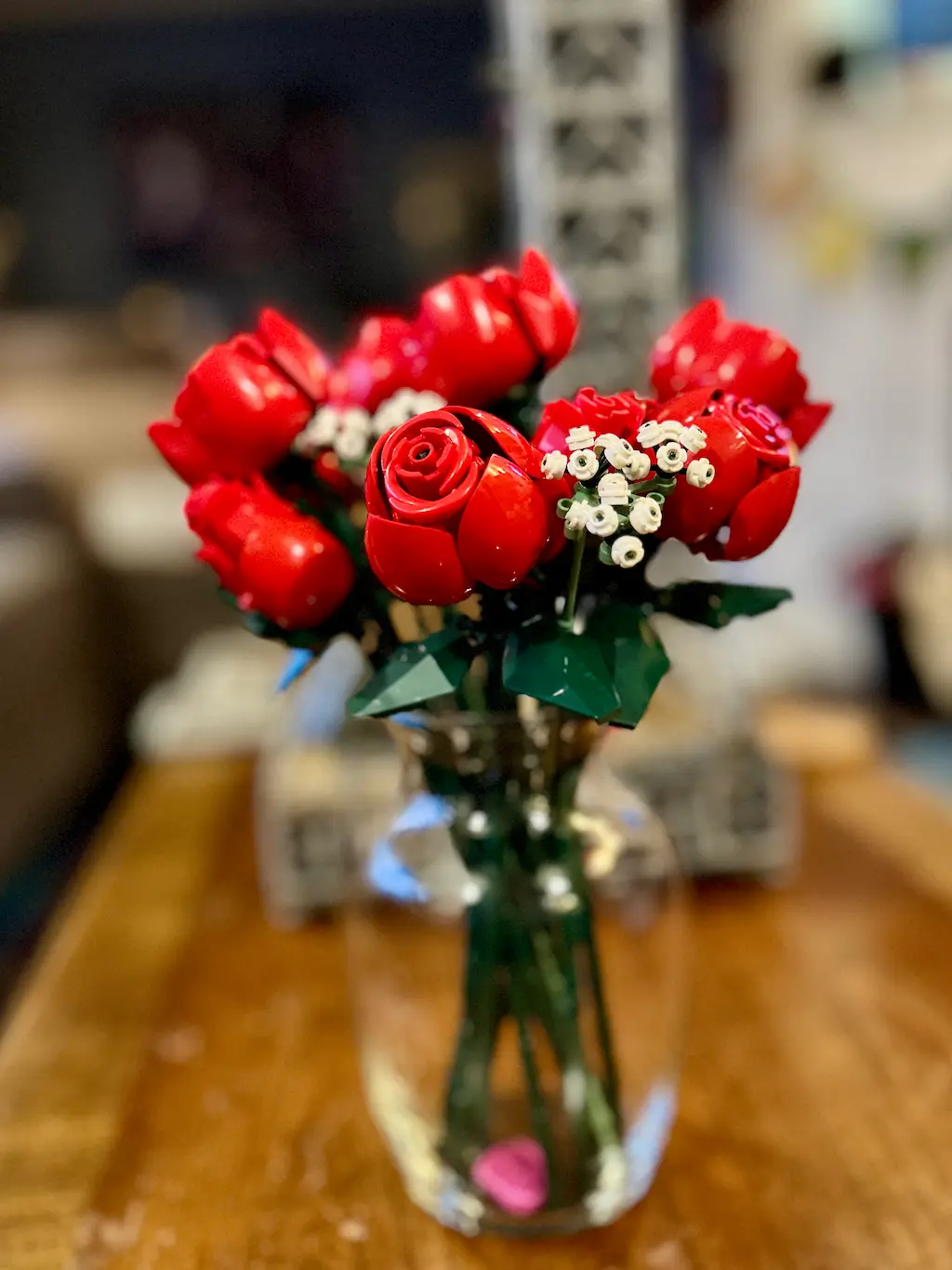 Lego Roses in a Clear Vase